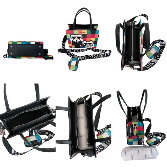 Karl Lagerfeld Paris Maybelle Satchel Multicolor Handle Crossbody Strap Bag (OY) - Picture 4 of 14